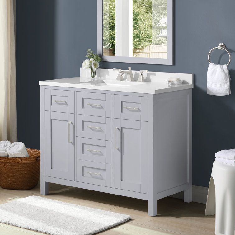 Latitude Run® Dantavious III 42 In. Dove Grey Vanity With Power Bar And